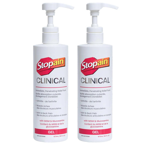 Two 473ml bottles of Stopain Clinical Gel  
