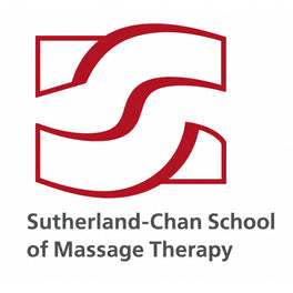 The logo for Sutherland-Chan School of Massage Therapy, featuring a stylized red double-S emblem above the text 'Sutherland-Chan School of Massage Therapy' in dark gray on a white background.