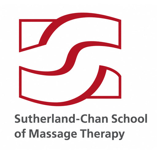 The logo for Sutherland-Chan School of Massage Therapy, featuring a stylized red double-S emblem above the text 'Sutherland-Chan School of Massage Therapy' in dark gray on a white background.