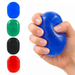 TheraBand hand exerciser extra large hero image shows all colors and hand squishing the blue heavy type of exerciser