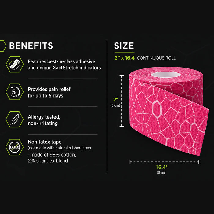 TheraBand Kinesiology Tape features pain relief, XactStretch indicators and non-latex cotton spandex material