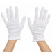 A pair of White cotton moisturizing gloves in use on hands
