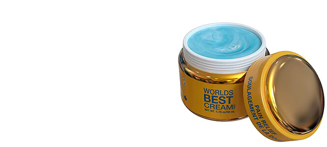 Worlds best cream with lid off showing blue cream