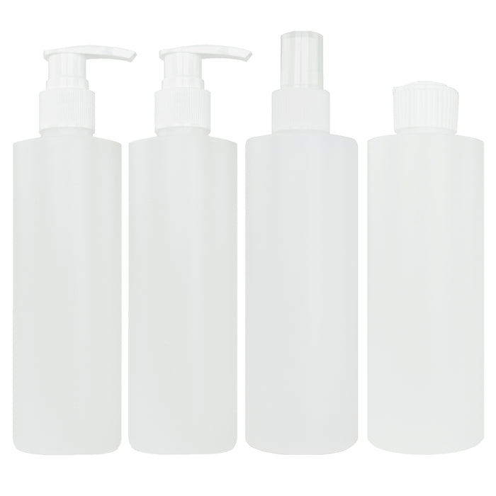 8oz Bottle Variety Set of four. 2 pumps 1 spray 1 flip top
