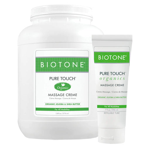 Biotone Pure Touch Organic Massage Creme 2 available sizes 1gl and 7 oz