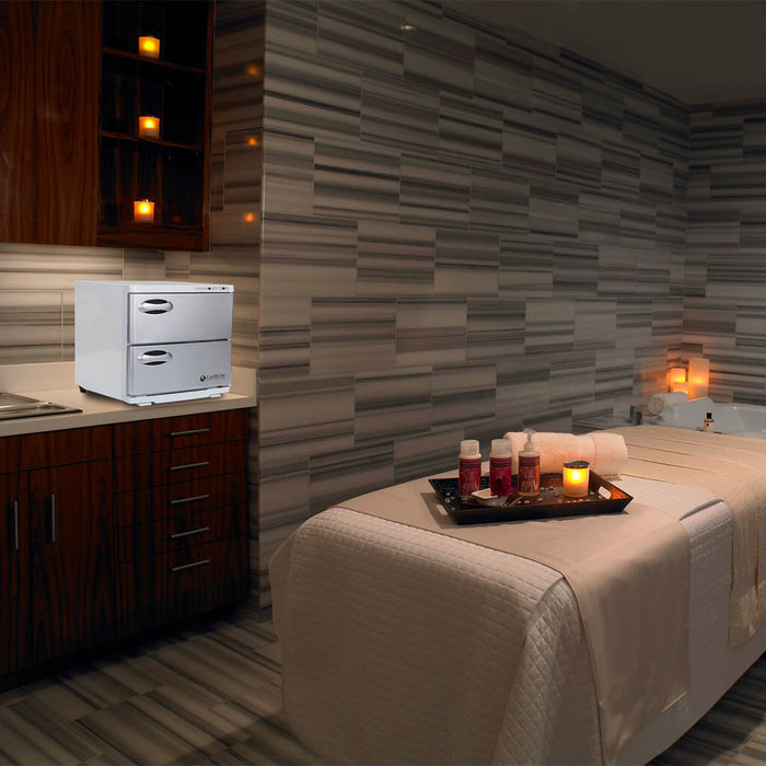 EarthLite Large UV Hot Towel Cabinet in Spa Setting