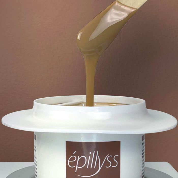 Epillyss Chocolate Wax gel like consistency dripping from stick
