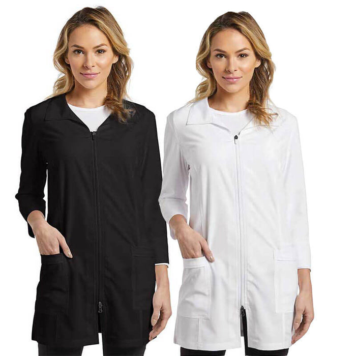 Modern Lab Coat with Front Zipper black and white