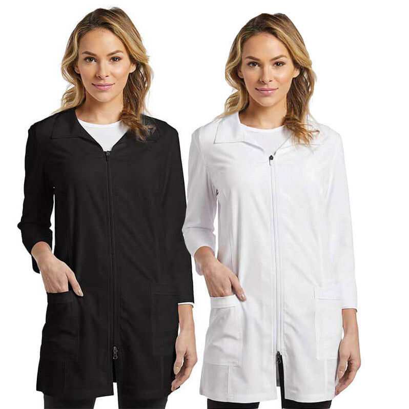 Modern Lab Coat with Front Zipper Moisture Wicking Spa Coat