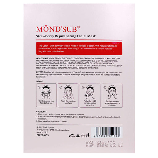 Mond'Sub Vegan Biodegradable Facial Masks - Strawberry (6pc) instructions