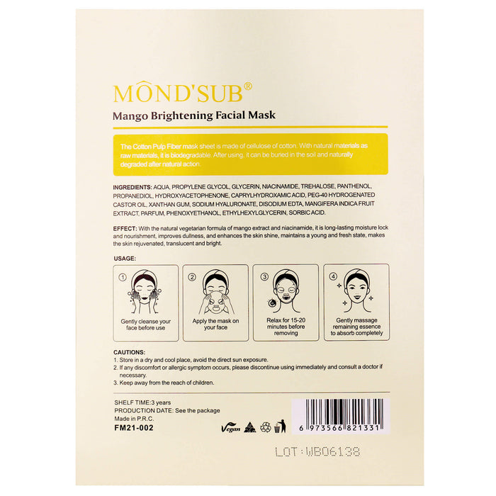 Mond'Sub Vegan Mango Brightening Facial Masks (6pcs) instructions