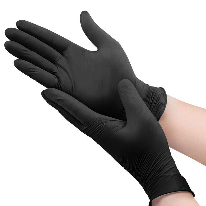 Black Nitrile Powder Free Exam Gloves on hands