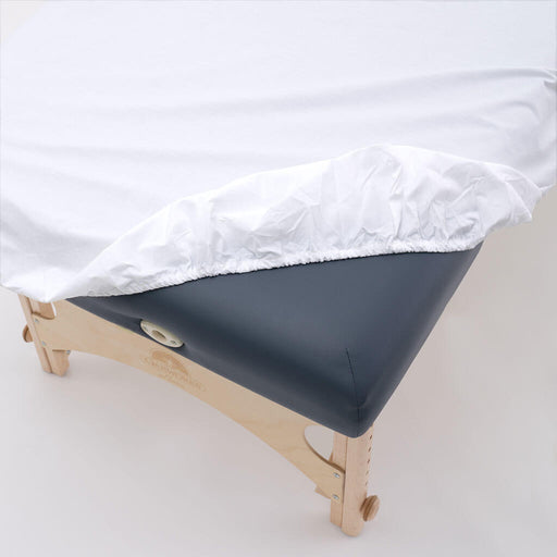T200 Percale Fitted Spa Table Sheets showing corner