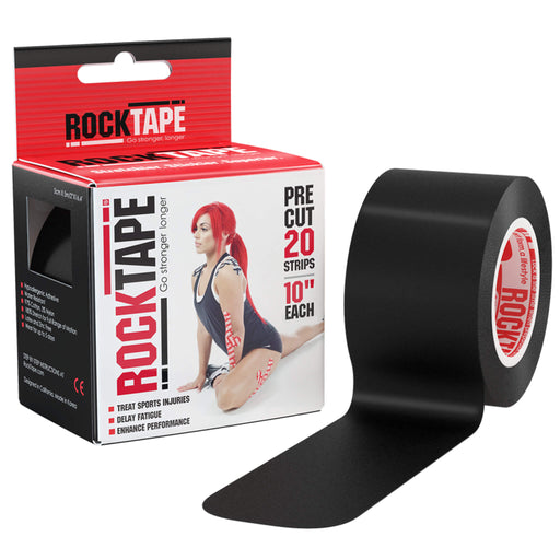 ROCKTAPE Pre-Cut Strips Black beside box
