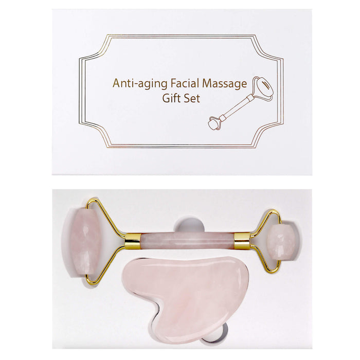 Rose Quartz Facial Roller and Gua Sha Massage Set