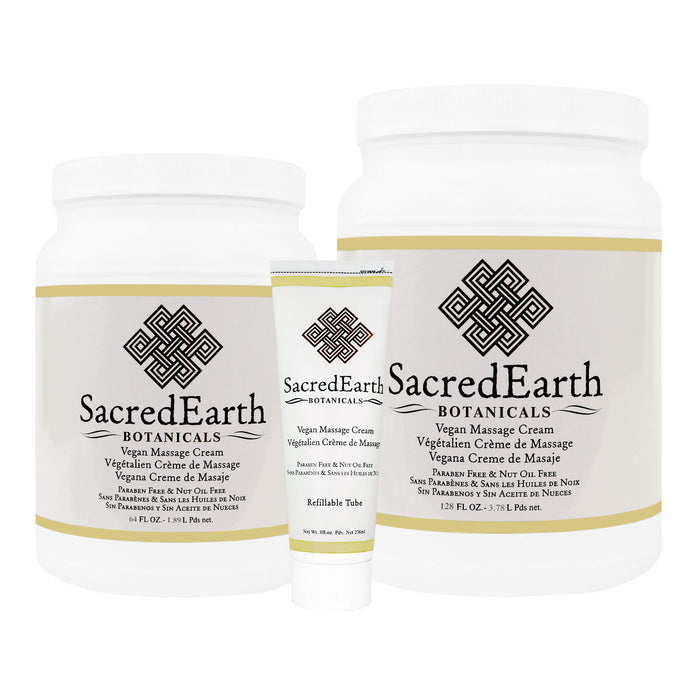 SacredEarth Vegan Massage Cream 3 available sizes 1 gl, 1/2 gl and 7 oz tube