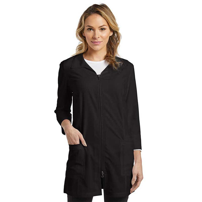 Modern Lab Coat with Front Zipper black