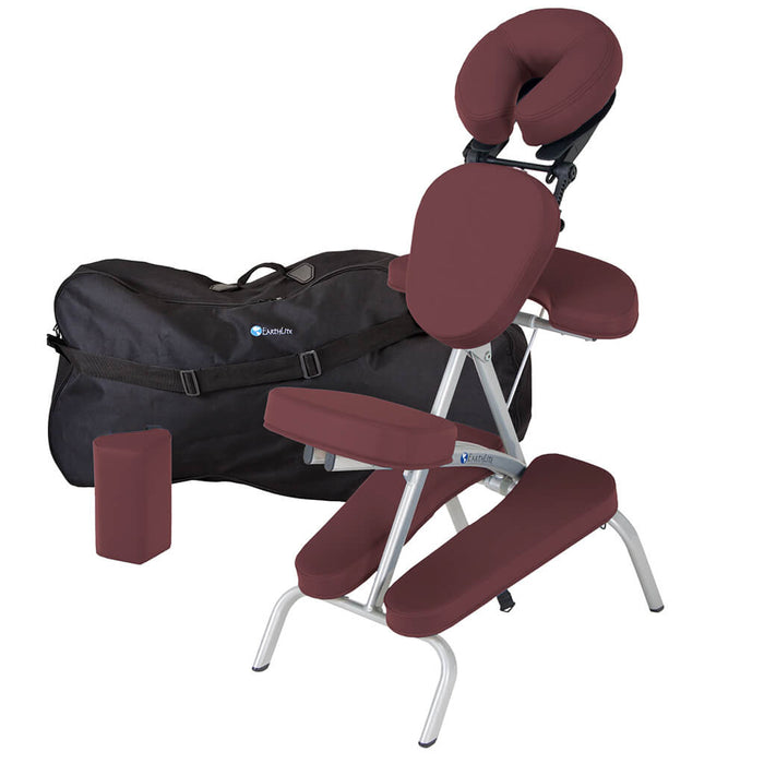 Earthlite Vortex Portable Massage Chair with Case and bolster Burgundy