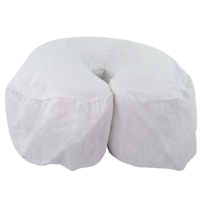 Flannel Face Rest Cover with Sewn-in Drape, White close up