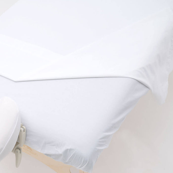 T220 Percale Massage Table Sheet Set 3pc white folded down